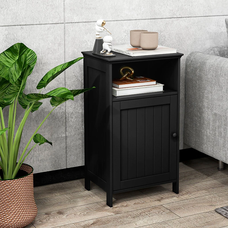 Bathroom Freestanding Floor Storage Cabinet, Adjustable Shelf - Black