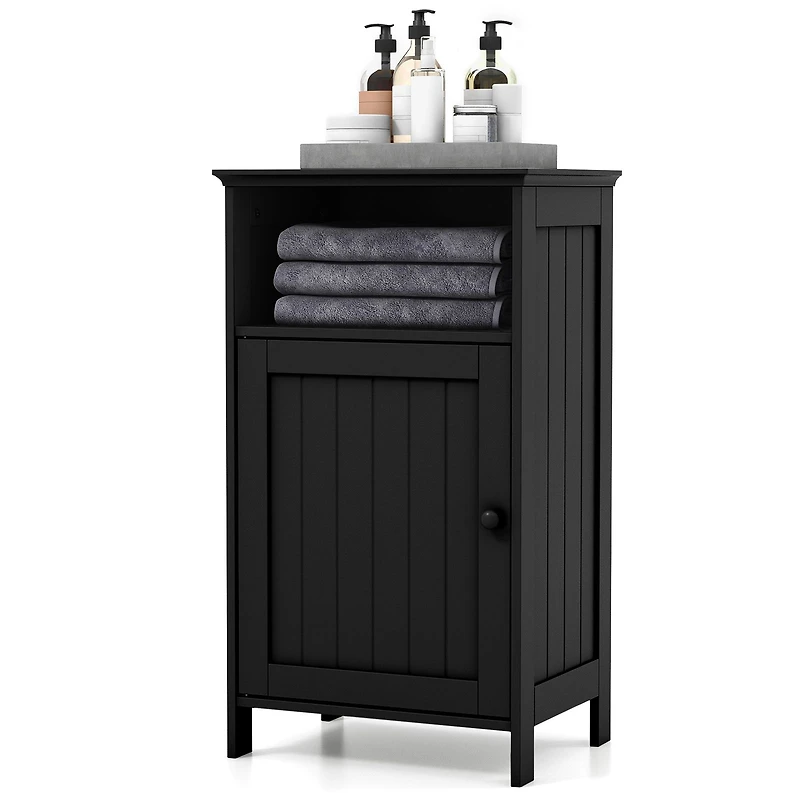 Bathroom Freestanding Floor Storage Cabinet, Adjustable Shelf - Black