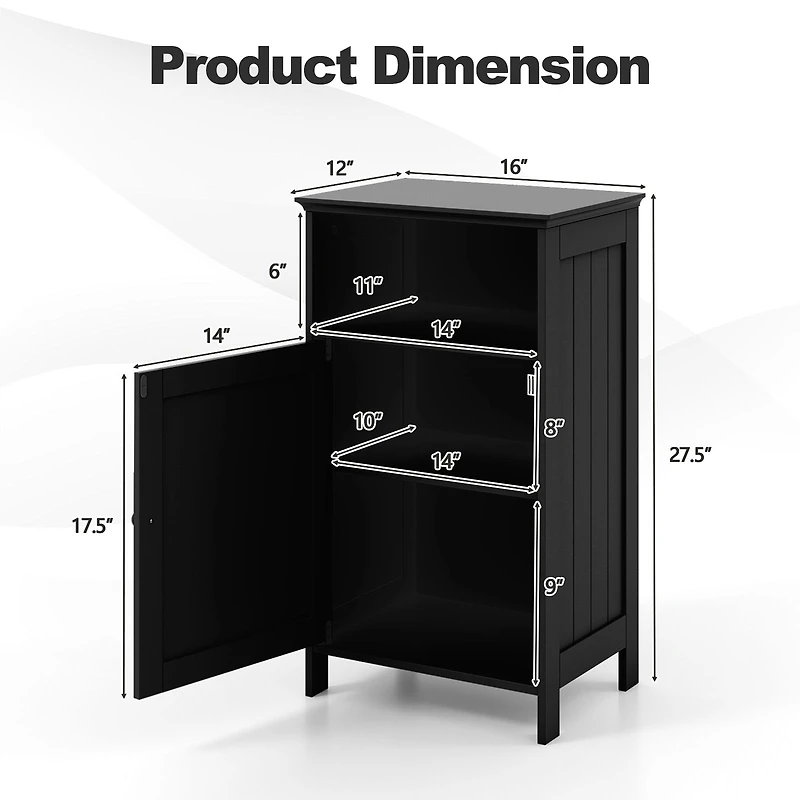 Bathroom Freestanding Floor Storage Cabinet, Adjustable Shelf - Black