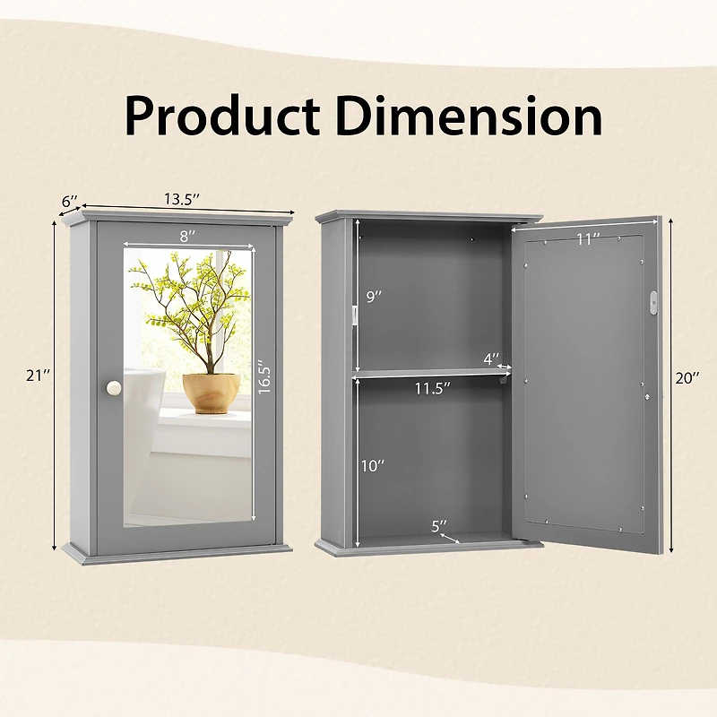 Bathroom Wall Cabinet with Single Mirror Door