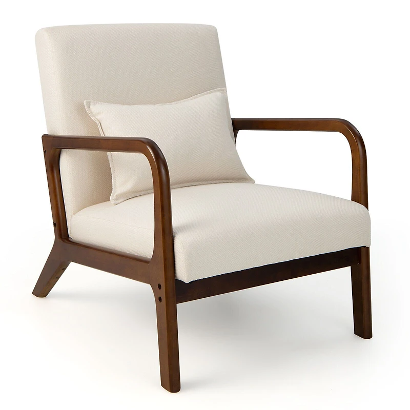 Modern Accent Chair with Rubber Wood Frame and Lumbar Pillow