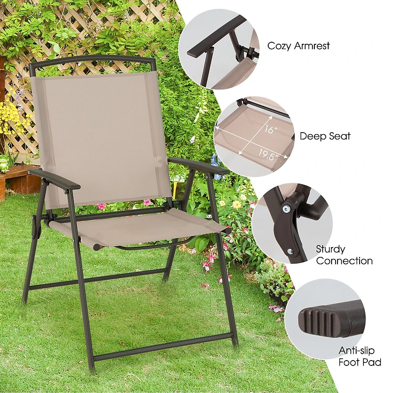 Set of 2 Patio Dining Chairs, Armrests and Rustproof Steel Frame - Beige