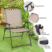 Set of 2 Patio Dining Chairs, Armrests and Rustproof Steel Frame - Beige