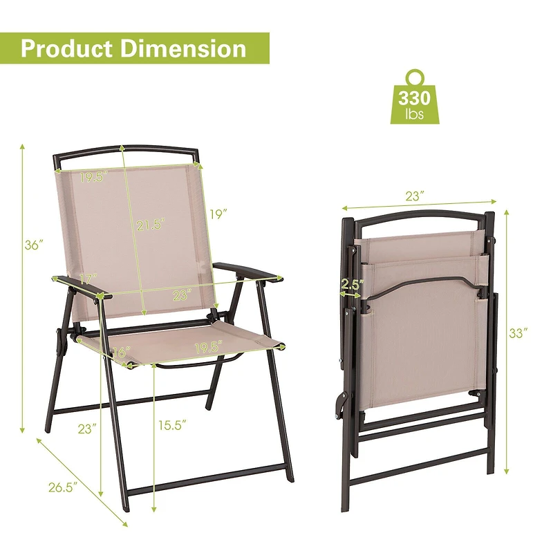 Set of 2 Patio Dining Chairs, Armrests and Rustproof Steel Frame - Beige