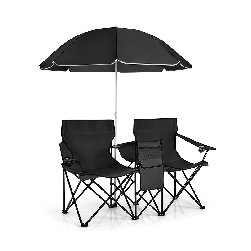 Chaise double de pique-nique pliable et portable, parasol
