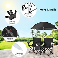 Portable Folding Picnic Double Chair, Umbrella