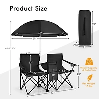 Portable Folding Picnic Double Chair, Umbrella