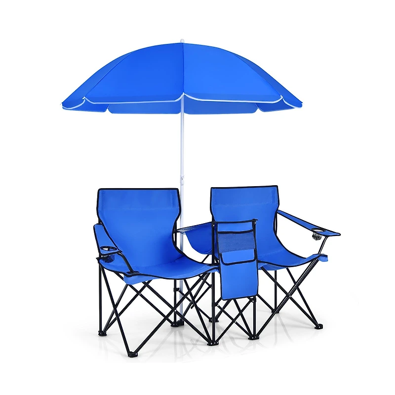 Portable Folding Picnic Double Chair, Umbrella