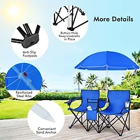Portable Folding Picnic Double Chair, Umbrella