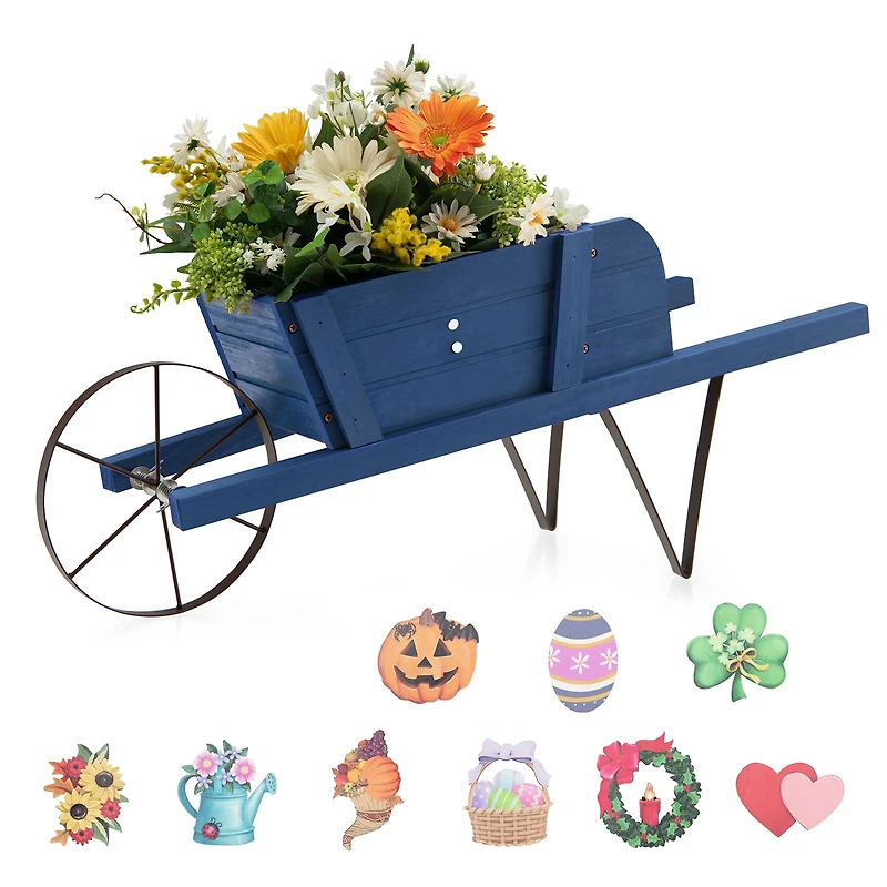 Wooden Wagon Planter, 9 Magnetic Accessories for Garden Yard