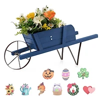 Wooden Wagon Planter, 9 Magnetic Accessories for Garden Yard
