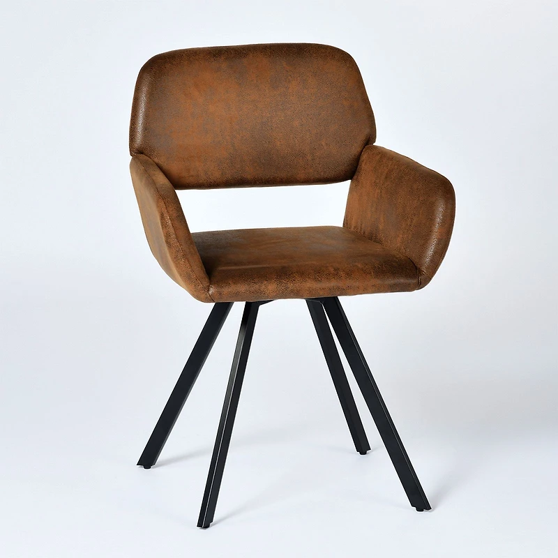 Dining Set with Brown Swivel Chairs, Set of 7 - Dark Brown