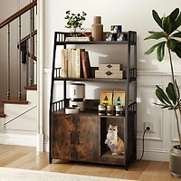 Cat Litter Box Enclosure, Storage Shelves and Scratching Pad - Rustic Brown