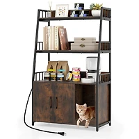 Cat Litter Box Enclosure, Storage Shelves and Scratching Pad - Rustic Brown