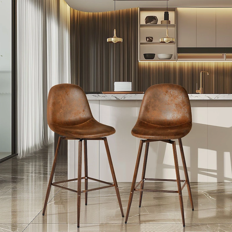 Set of 2 Swivel Suede 26.4" Counter Bar Stools by Maison Classique