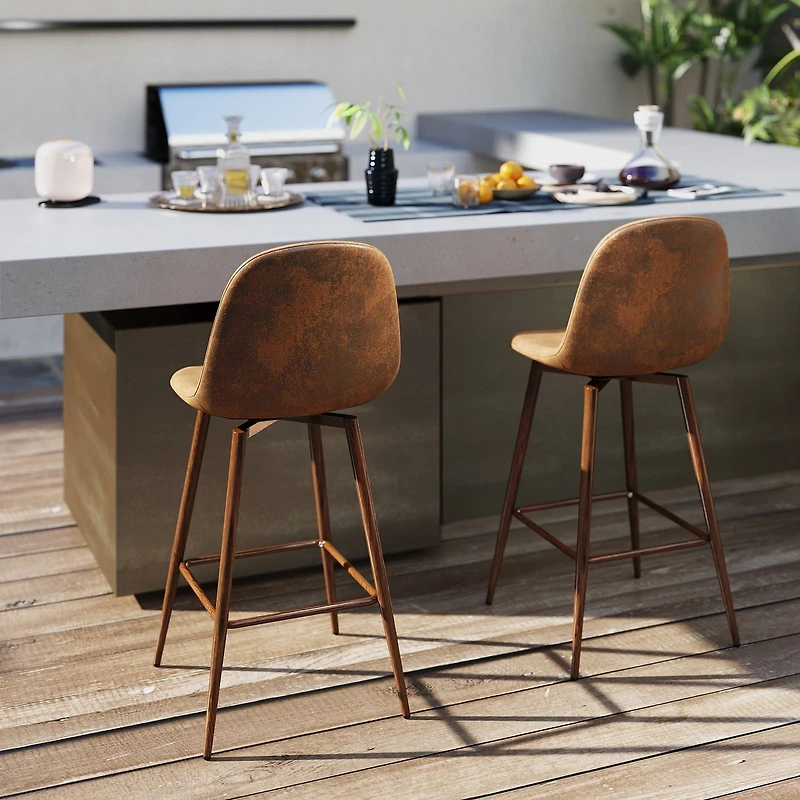 Set of 2 Swivel Suede 26.4" Counter Bar Stools by Maison Classique