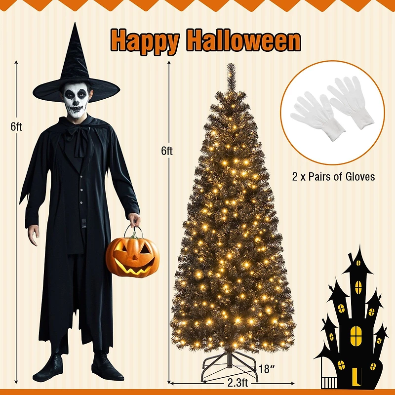Arbre de Noël pré-illuminé Halloween et Noël avec pointes en PVC et lumières blanc chaud – 6 pi