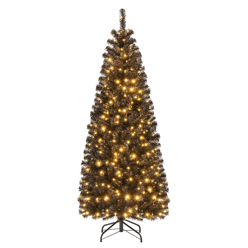 Pre-lit Christmas Halloween Tree with PVC Branch Tips and Warm White Lights-6'