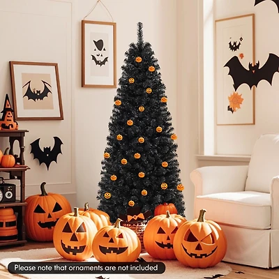Arbre de Noël pré-illuminé Halloween et Noël avec pointes en PVC et lumières blanc chaud – 6 pi