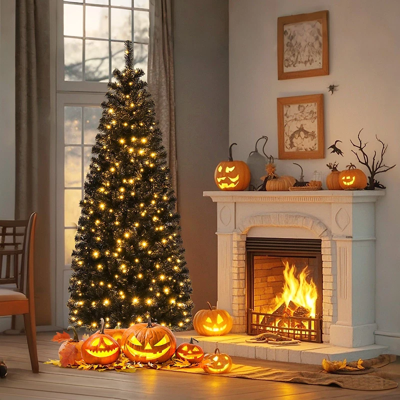 Arbre de Noël pré-illuminé Halloween et Noël avec pointes en PVC et lumières blanc chaud – 6 pi