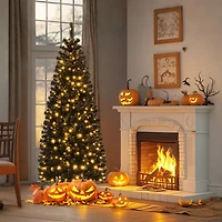 Arbre de Noël pré-illuminé Halloween et Noël avec pointes en PVC et lumières blanc chaud – 6 pi