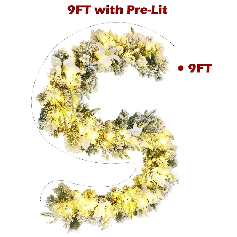 Pre-Lit Artificial Christmas Garland with 50 LED Lights - 9 ft