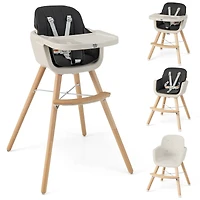 3-in-1 Convertible Wooden High Chair, Cushion - Black