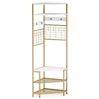 5-Tier Corner Hall Tree, Shoe Storage Bench - White