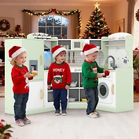 Corner Kids Play Kitchen, Washing Machine and Ice Maker Gift for Boys Girls - Green