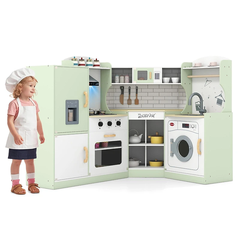 Corner Kids Play Kitchen, Washing Machine and Ice Maker Gift for Boys Girls - Green