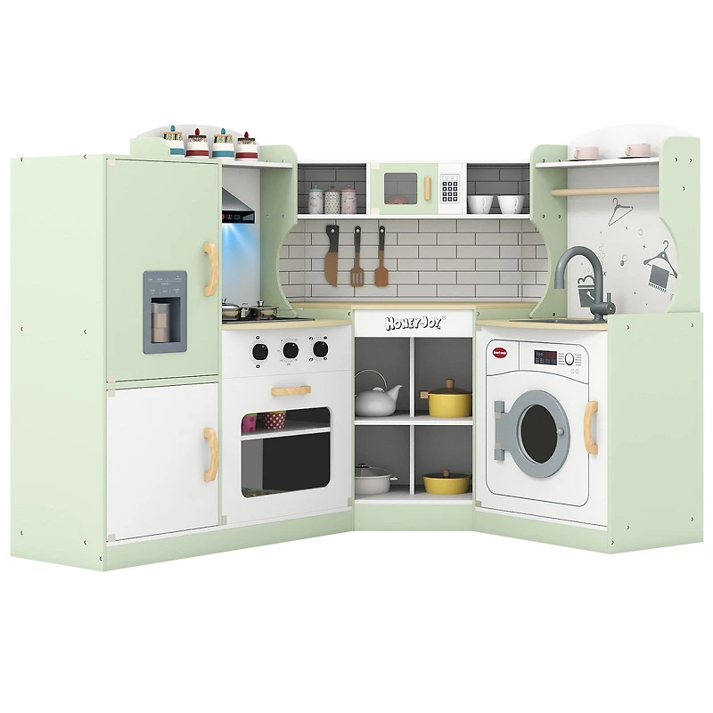 Corner Kids Play Kitchen, Washing Machine and Ice Maker Gift for Boys Girls - Green