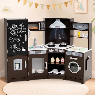 Cuisine d'angle en bois, lumières et sons, Grand ensemble de cuisine de jeu - Espresso