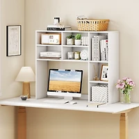 Desktop Bookshelf, 7 Open Cubbies and 3 Adjustable Shelves - White