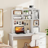 Desktop Bookshelf, 7 Open Cubbies and 3 Adjustable Shelves - White