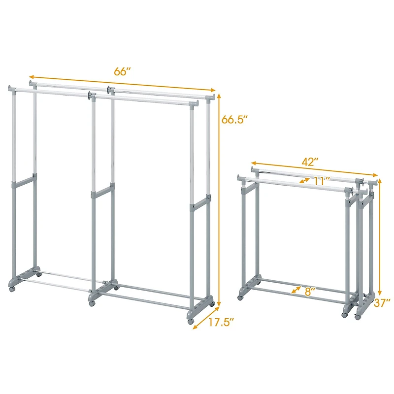 Double Rod Clothes Rack Heavy-Duty Metal Garment Rack
