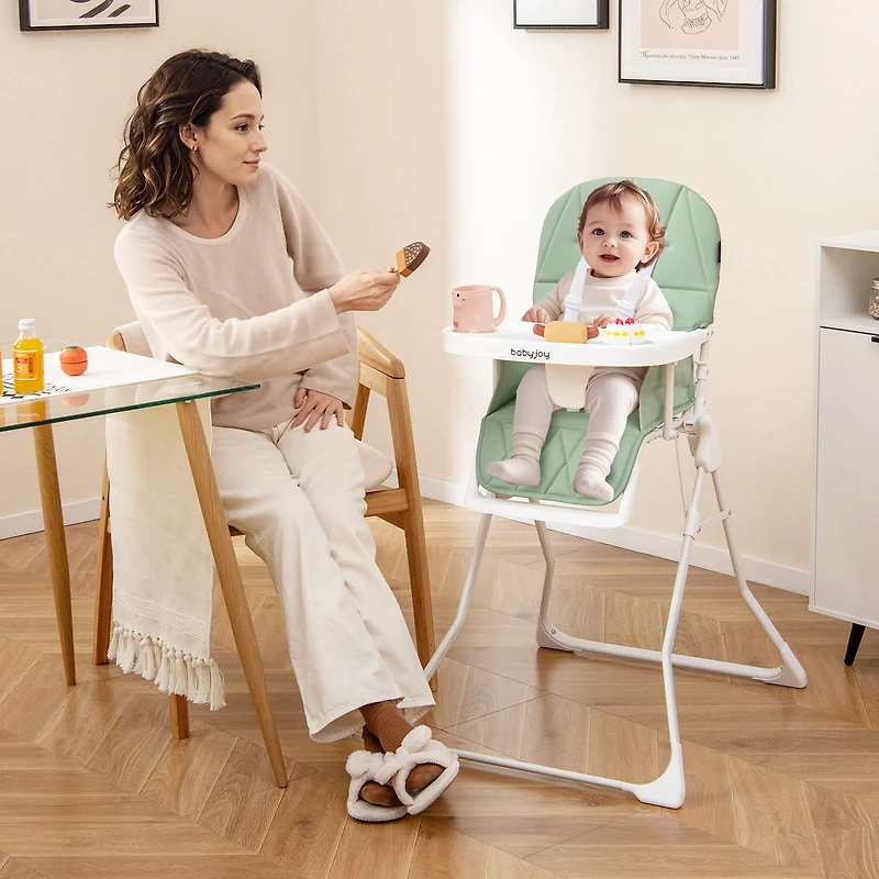 Easy Clean Compact Highchair, Removable Adjustable Tray and PU Seat Cushion - Green