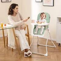 Easy Clean Compact Highchair, Removable Adjustable Tray and PU Seat Cushion - Green
