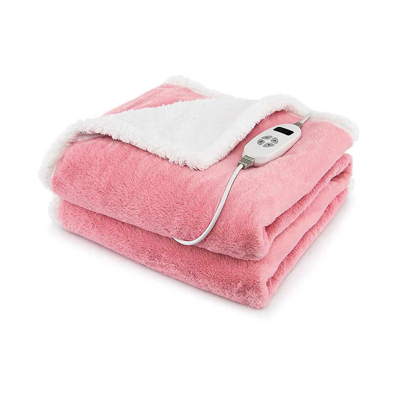 Electric Heated Blanket Throw, 10 Heat Settings - Pink