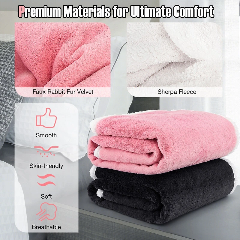 Electric Heated Blanket Throw, 10 Heat Settings - Pink