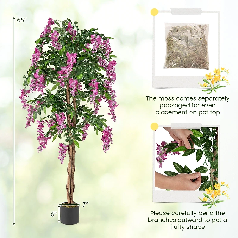 5.5 ft Faux Wisteria Plant in Nursery Pot, Blooming Flowers - Rose Red