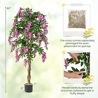 5.5 ft Faux Wisteria Plant in Nursery Pot, Blooming Flowers - Rose Red