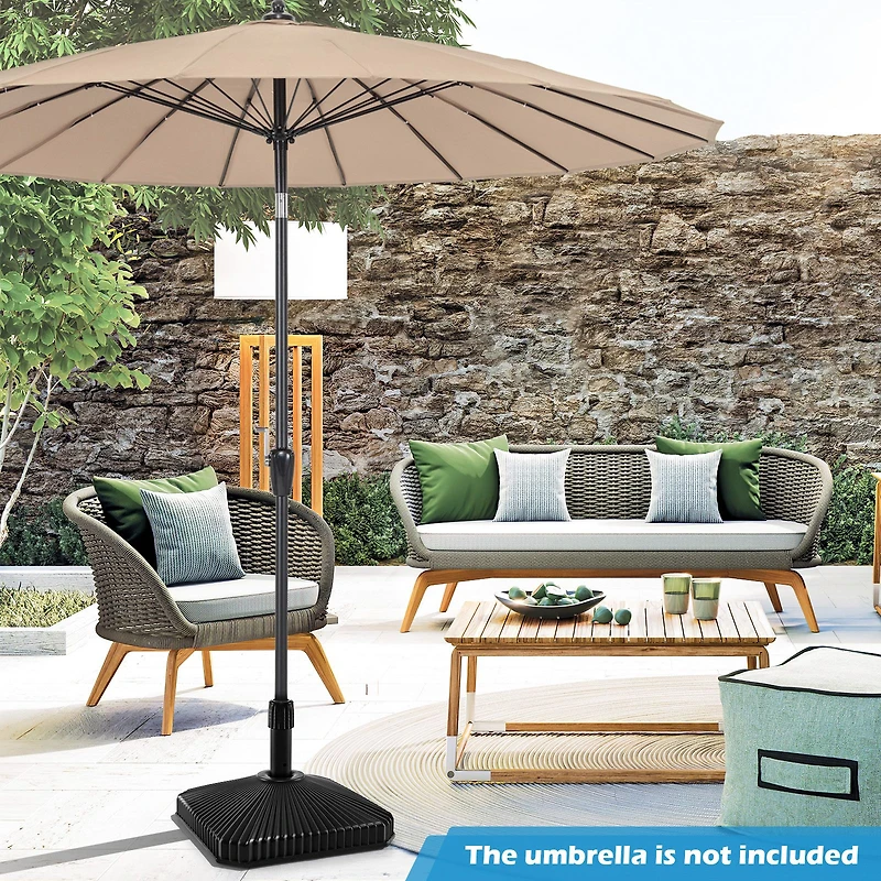 Socle de parasol remplissable, texture coquillage et 3 tailles d'adaptateurs - Noir