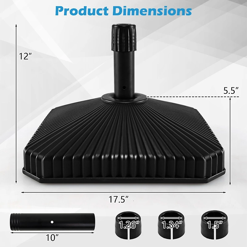 Fillable Umbrella Base, Shell Texture and 3 Coupler Sizes - Black