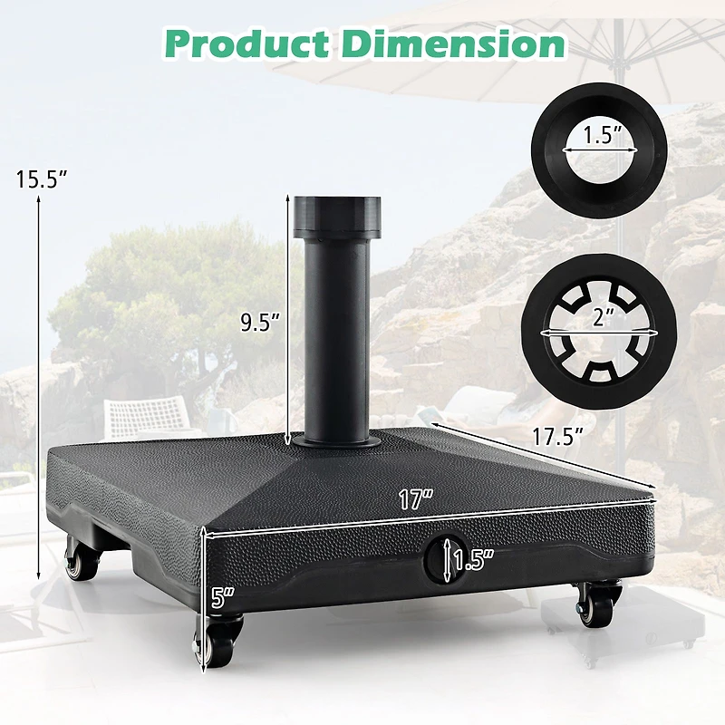 Fillable Umbrella Base Stand, Lockable Universal Wheels