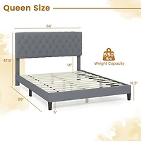 Queen Size Upholstered Platform Bed with Button Tufted Headboard