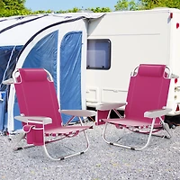 Foldable Backpack Beach Chair, Cup Holder and Storage Pockets Set of 2 - Pink