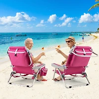 Foldable Backpack Beach Chair, Cup Holder and Storage Pockets Set of 2 - Pink