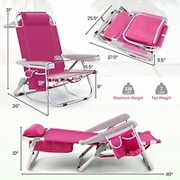 Foldable Backpack Beach Chair, Cup Holder and Storage Pockets Set of 2 - Pink