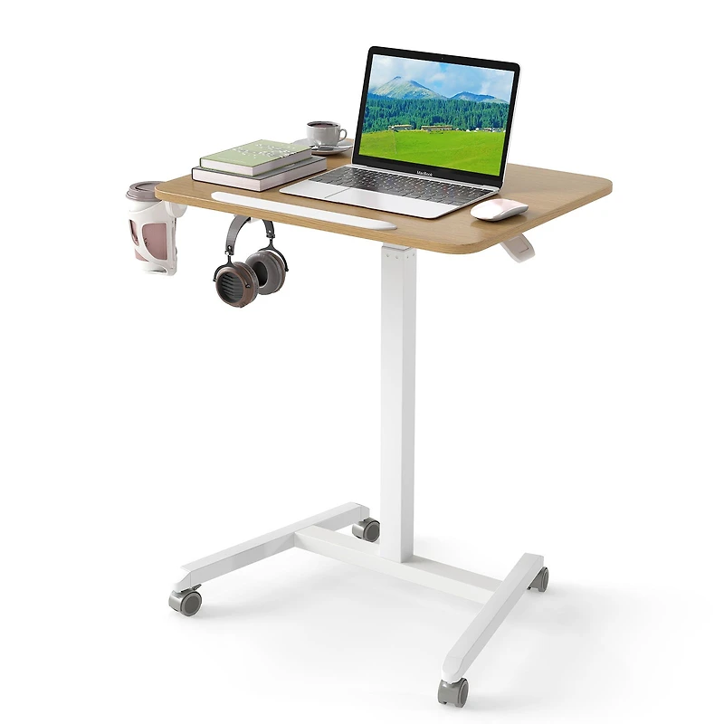 Bureau mobile pliable avec roulettes et plateau inclinable à 90° - Naturel
