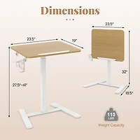 Bureau mobile pliable avec roulettes, crochet et porte-gobelet - Naturel